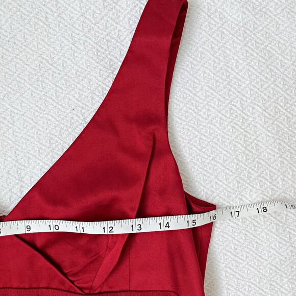 Vintage Nanette Lepore Red Satin Mini V-neck Dress - Picture 4 of 11